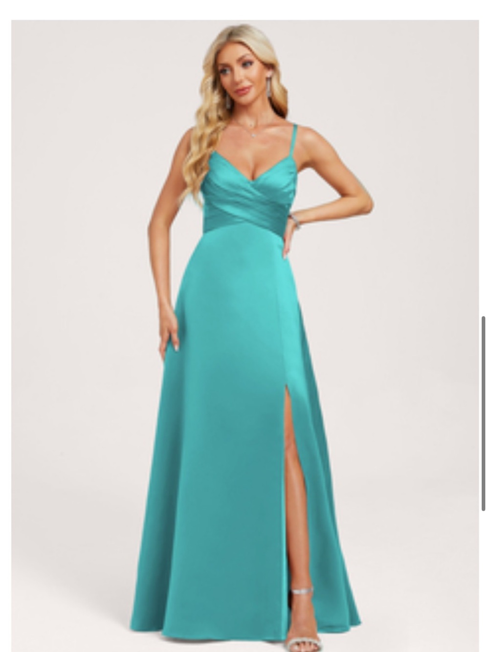 JJs House Teal Spaghetti-Strap Maxi Gown with Side Slit